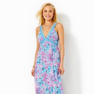 Lilly Pulitzer Serena V-Neck Maxi Dress Celestial Blue Size 16 NWT